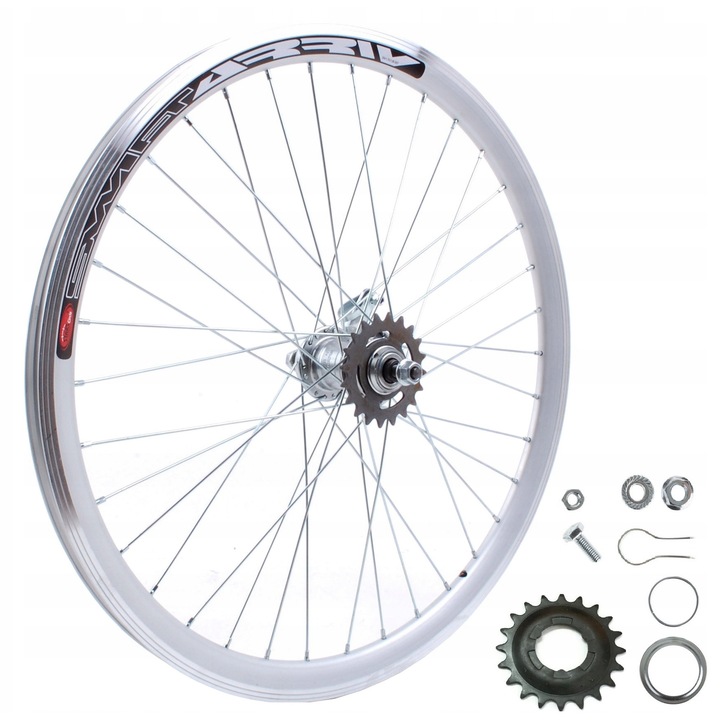 Komplett kerékpárkerék, 26 colos, alumínium, 36 küllős, kontrafékrendszerrel, ezüst