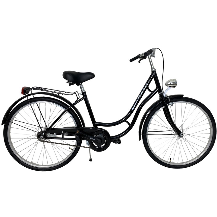 Bicicleta 26", neagra, cu LED, cadru din otel, Universal