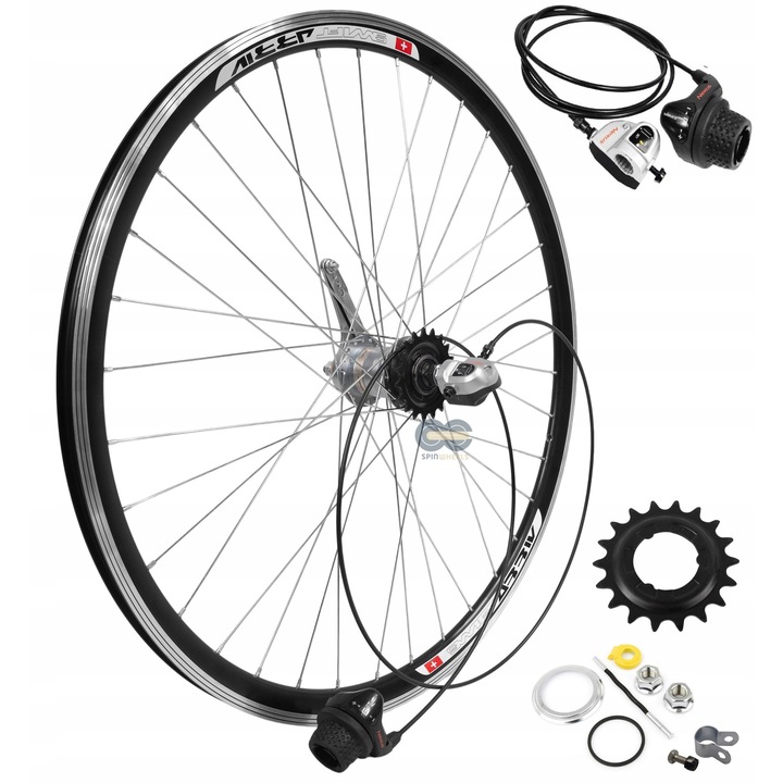 Komplett kerékpárkerék, Stars Circle, 26 colos, Shimano Nexus 3 sebességes, alumínium, fekete, komplett szett