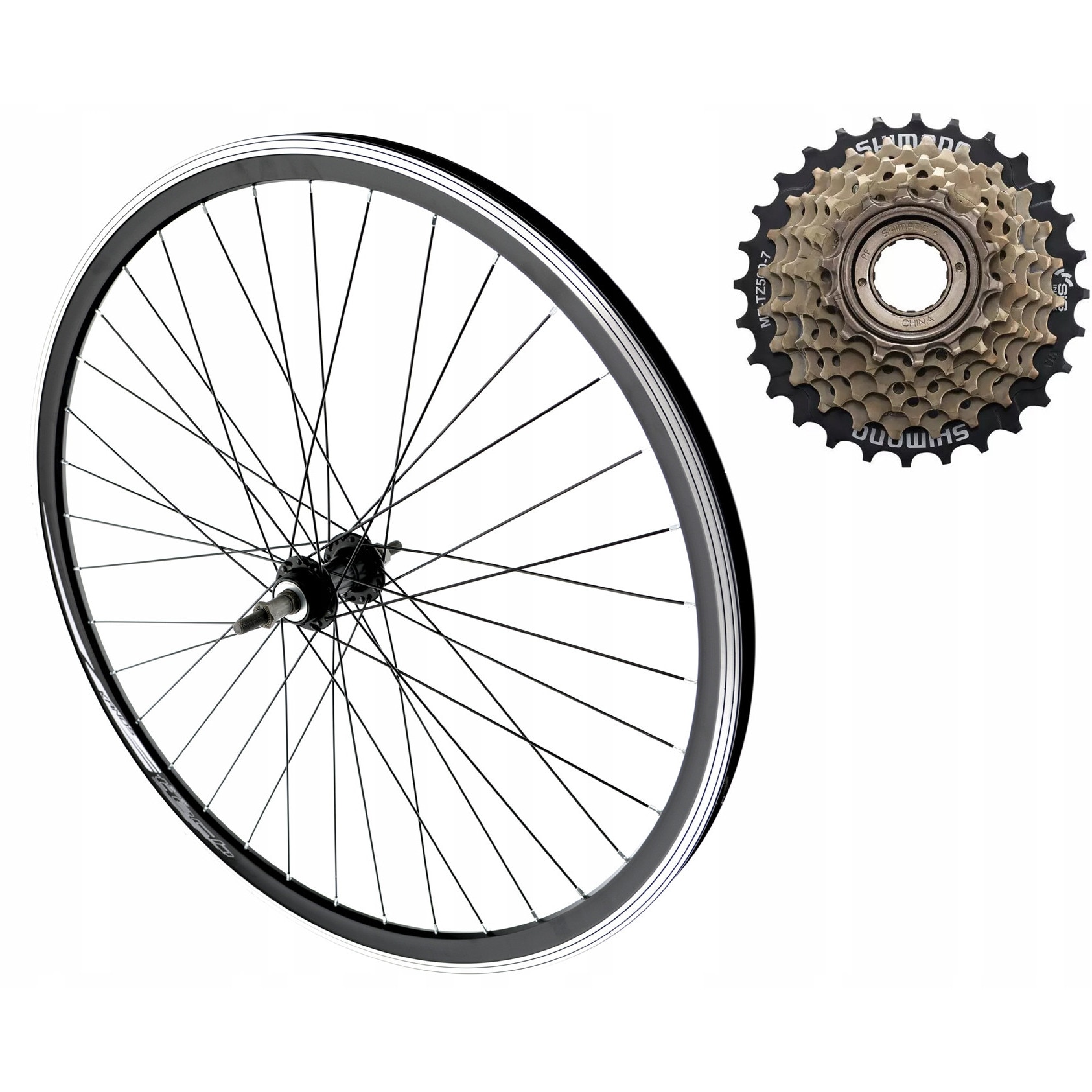 Roata bicicleta 26 inch, Shimano, cu 7 viteze, aluminiu, 36 spite