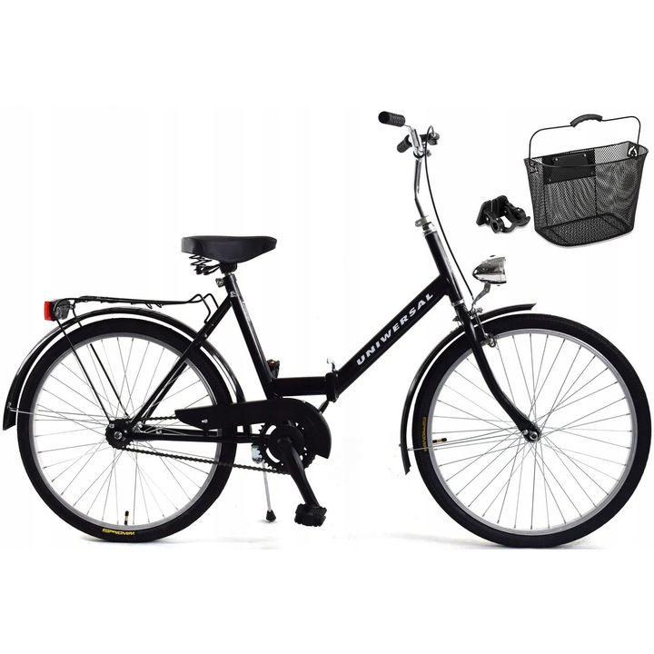 Сгъваем велосипед Antonio 24', черен, с подвижна кошница, 1 скорост, LED осветление