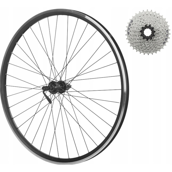 27,5 hüvelykes kerékpárkerék, XMX, hátsó, alumínium, 36 küllős, Shimano 9 sebességes kazettához, V-fékkel, a készlet tartalmazza