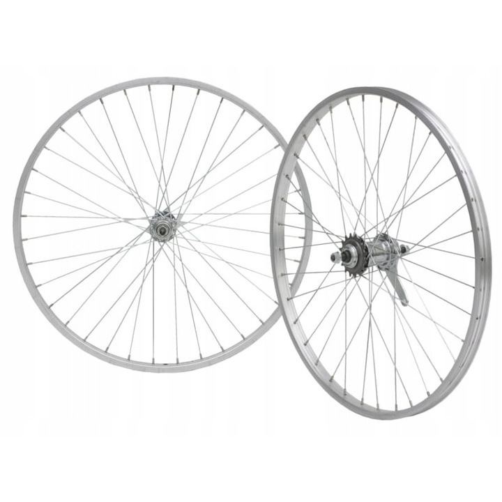 Set roti complete bicicleta 26 inch, aluminiu, 36 spite, cu frana in pedala