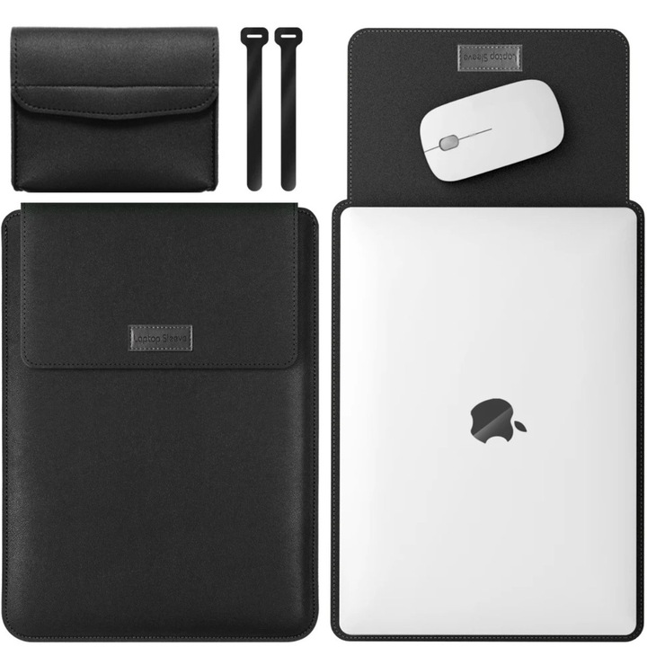 Husă 3în1 EtuiTab laptopokhoz 13.3"-ig, vízálló, táska kiegészítő rekesszel, fekete