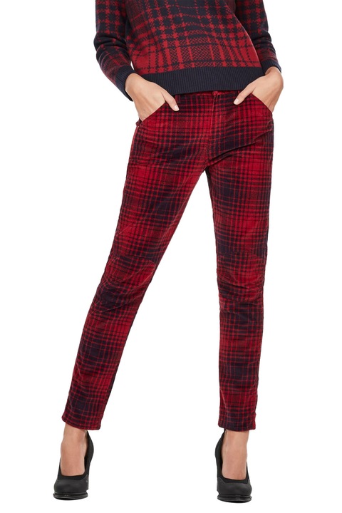 Női nadrág G-Star RAW 5622 Mid Boyfriend Slim 4078256 16113-45, Közepes derék, Karcsúsított szár, W26-L32, Kockás, Piros/Sötétkék