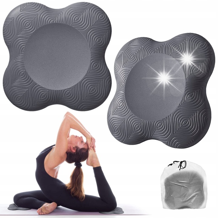 2 db-os jóga térdpárna szett, Bigmeda, ergonomikus, csúszásgátló, szürke, 20x20x2cm