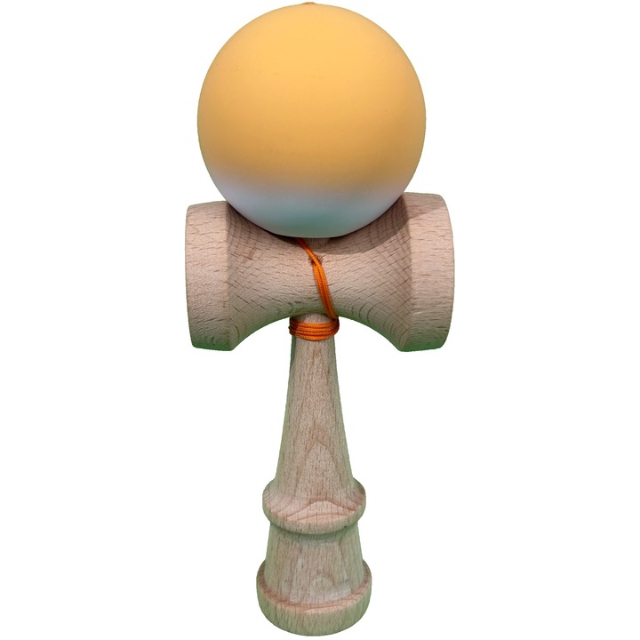 Професионална интерактивна играчка Kendama, Flippy, дървена с гумена топка, 18 x 6 x 7 см, игра на умения за деца и възрастни, оранжево-бял градиент