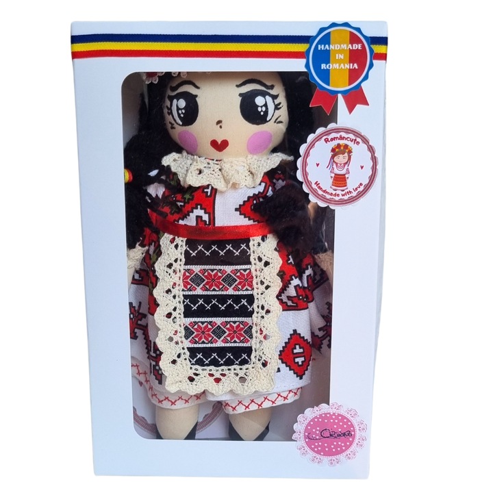 Papusa traditionala, 22 cm, handmade, costum popular romanesc, romancuta, suvenir, tarancuta RO5_83