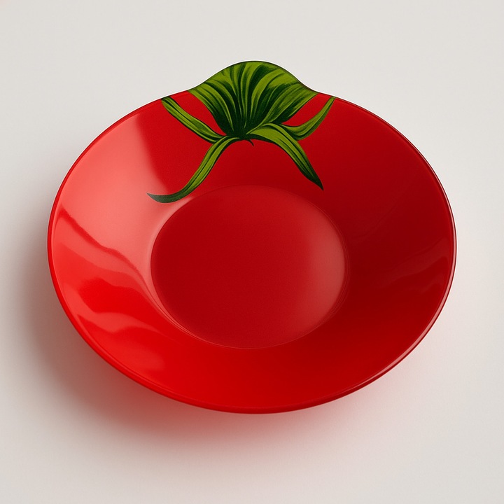 Bol decorativ, sticla, rosu/verde, 20.5 x 22 x 4 cm, rosu