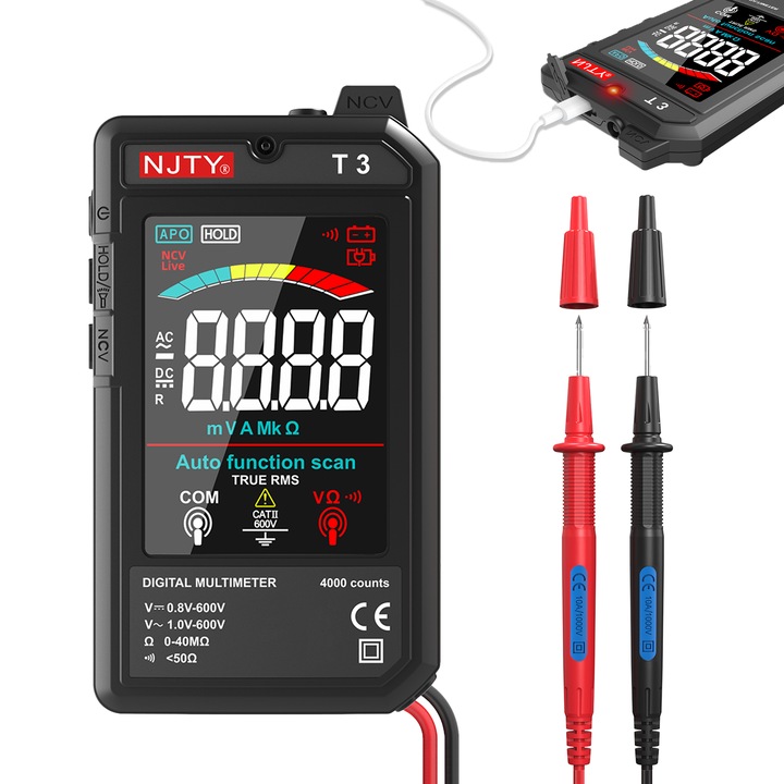 Multimetru NJTY T3 Reincarcabil, 4000, Negru