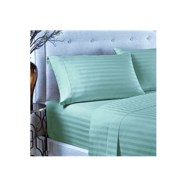 Чаршаф за спане Kotonia Home Deco, 100% памук, дамаски сатен, размер на райета 1 см, ментово зелено, 150x240 см