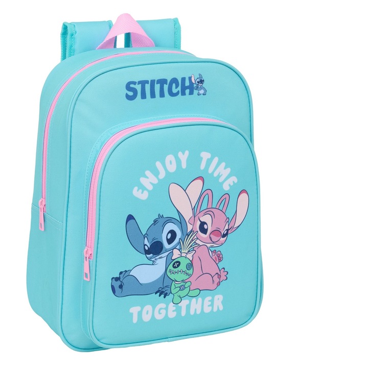 Ghiozdan Safta Stitch 33 cm, 1 compartiment, 1 buzunar frontal, albastru