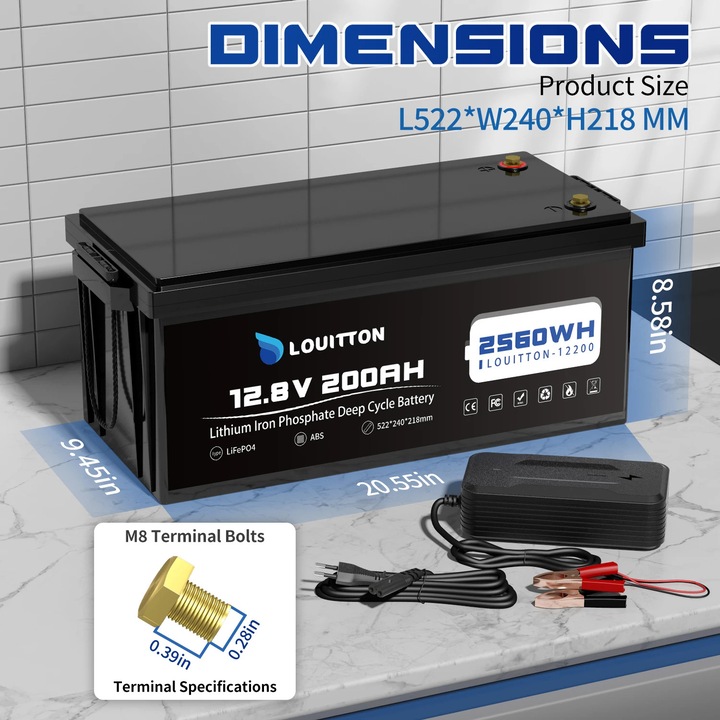 Baterie auto, 12V, 200Ah, 6000 cicluri, LiFePO4