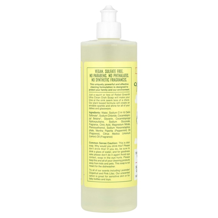 Detergent vase, Rebel Green, Ultra Clean, menta si lamaie, 473 ml