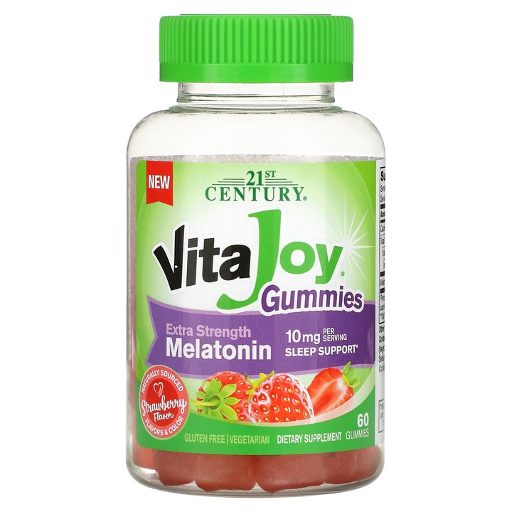 Supliment alimentar, 21st Century Vita Joy, Jeleuri cu Melatonina, 10 mg, aroma capsuni, 60