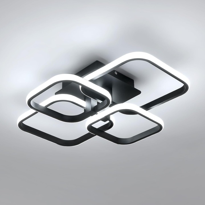 LED Mennyezeti Lámpa, Comely, Alumínium, 220V, 60W, Négyzet alakú, 4 Fejjel, Méretek 58 x 46 cm, Hideg Fény, 6500K, Fekete