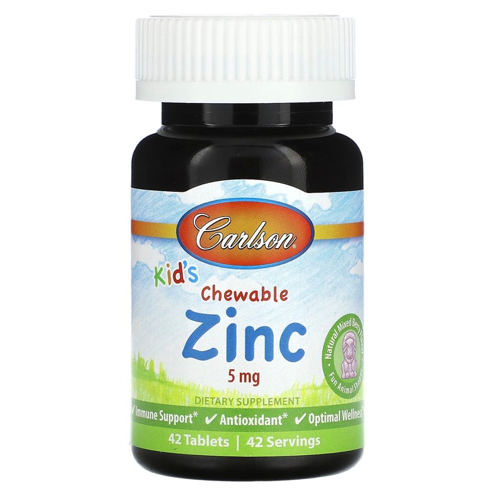 Carlson, Zinc masticabil pentru copii, 5 mg, 42 tablete, fructe de padure naturale