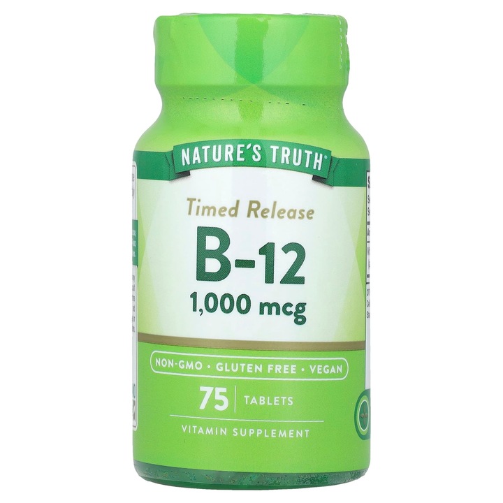 Vitamine B12, Nature's Truth, 1000 mcg, 75 tablete, fara gluten, vegetarian