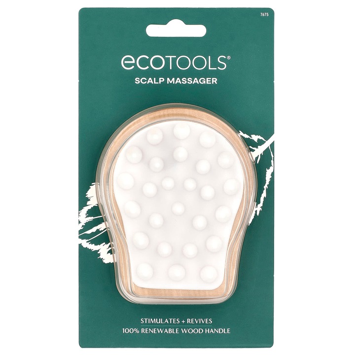 Mini aparat de masaj pentru scalp EcoTools, din lemn regenerabil, vegan, 1 buc.