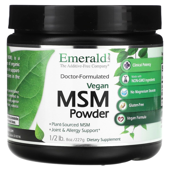Pudra MSM Vegan, Emerald Laboratories, 227 g, fara gluten, fara aditivi