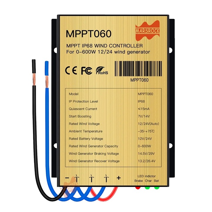 Controler Turbina Eoliana, 600W, 30A, 12V/24V AC, Design Waterproof