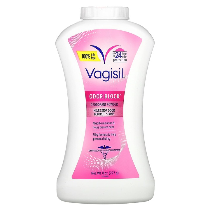 Deodorant pudra Vagisil Odor Block, 227 g, fara talc, protectie 24 ore, formula matasoasa