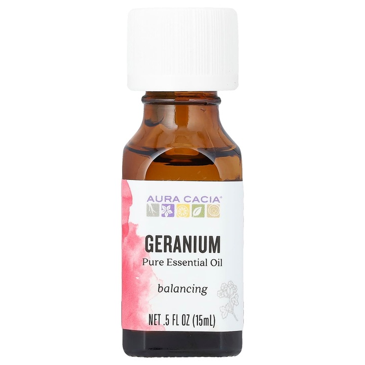 Ulei esential, Aura Cacia, geranium, 15 ml, fara sintetice, testat pe animale