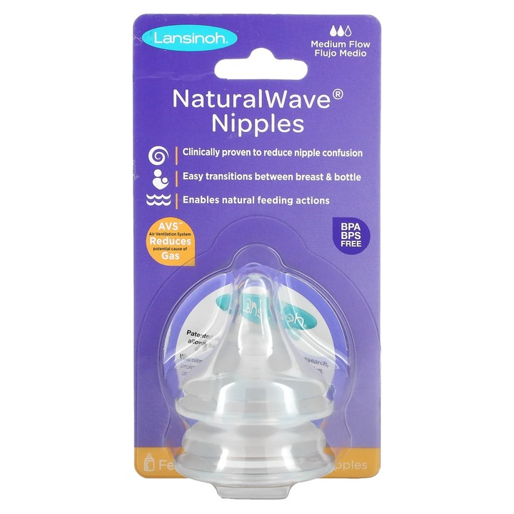 Tetine mOmma NaturalWave, set 2 bucati, mediu flux, silicon, fara BPA