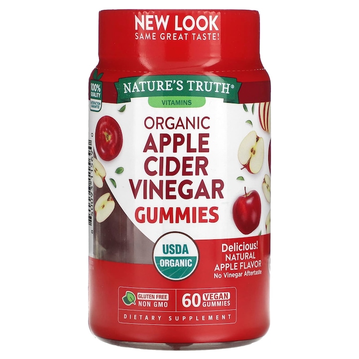Jeleuri vegane cu otet de mere Nature's Truth, 60 bucati, aroma naturala de mar, certificat USDA Organic