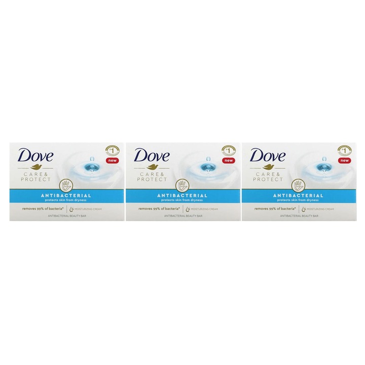 Сапуни Dove, Care & Protect, комплект от 3 броя, 90 г всеки, антибактериални