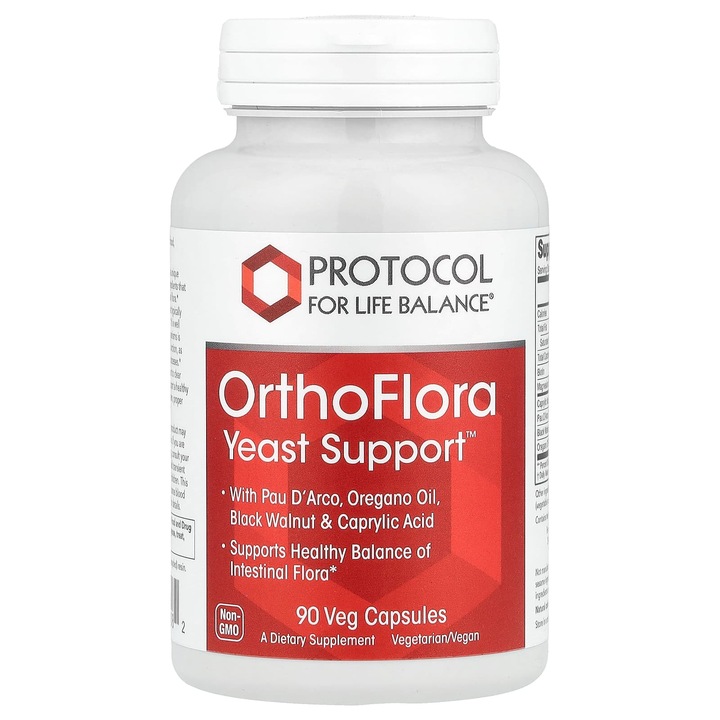 OrthoFlora Yeast Support, 90 capsule vegetale, cu lapacho, ulei de oregano, negru, vegan, halal