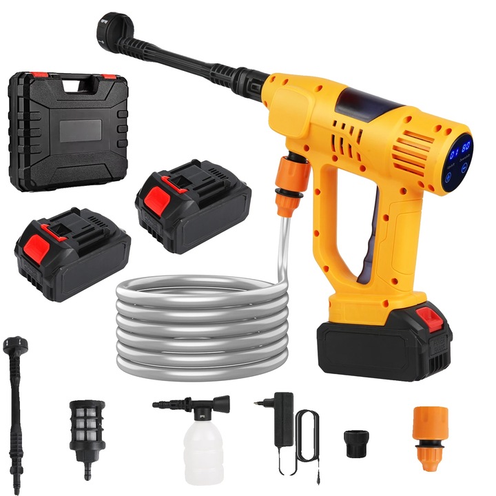 Aparat spalat auto portabil, 20Bar, fara fir, set 2 baterii, 5mx10L/min