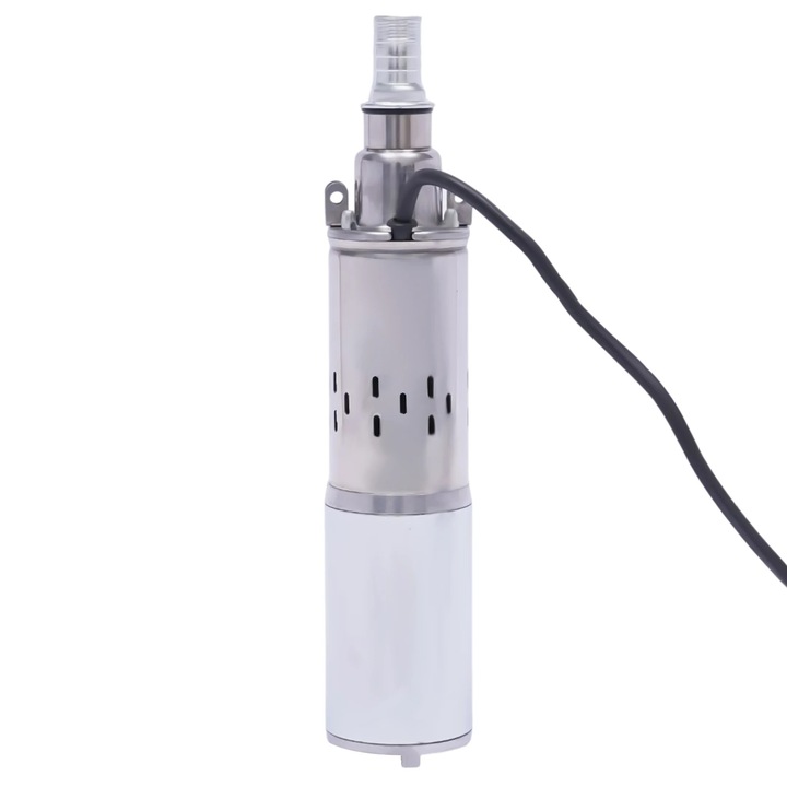Pompa submersibila pentru apa, Pompa de put adanc, 12V, 180W, Debit 1, 2 m³/h, Cablu 17 m, Iesire 2, 5 cm, Otel inox/Cupru, Alb