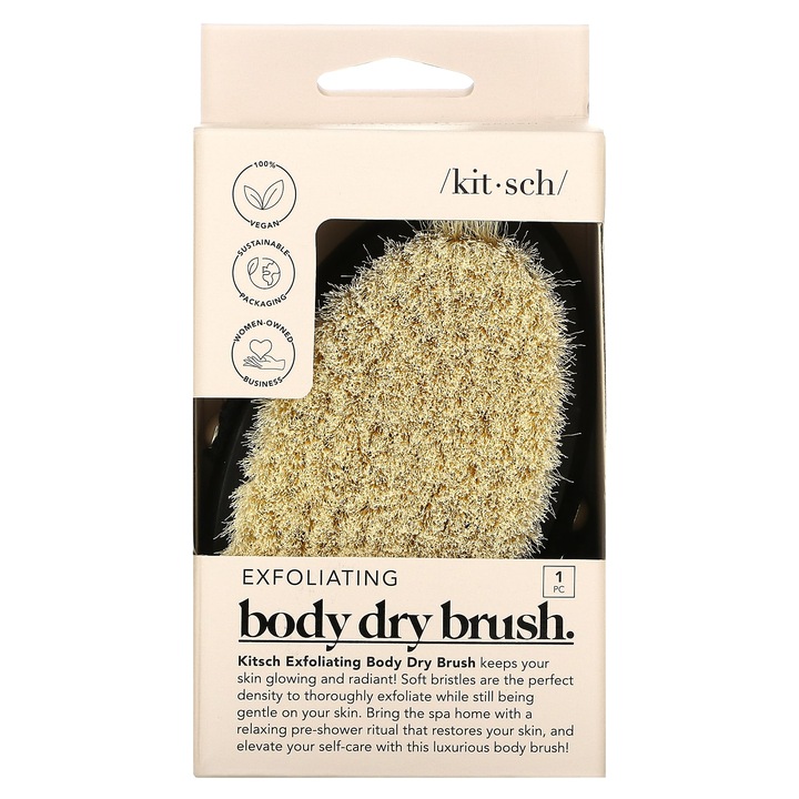Perie de exfoliere pentru corp Kitsch, 100% vegana, manere din bumbac, baza din bambus