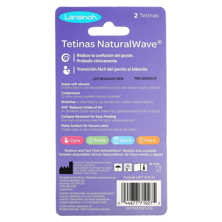 Tetine Lansinoh NaturalWave, flux lent, set 2 bucati, silicon fara BPA, usor de curatat