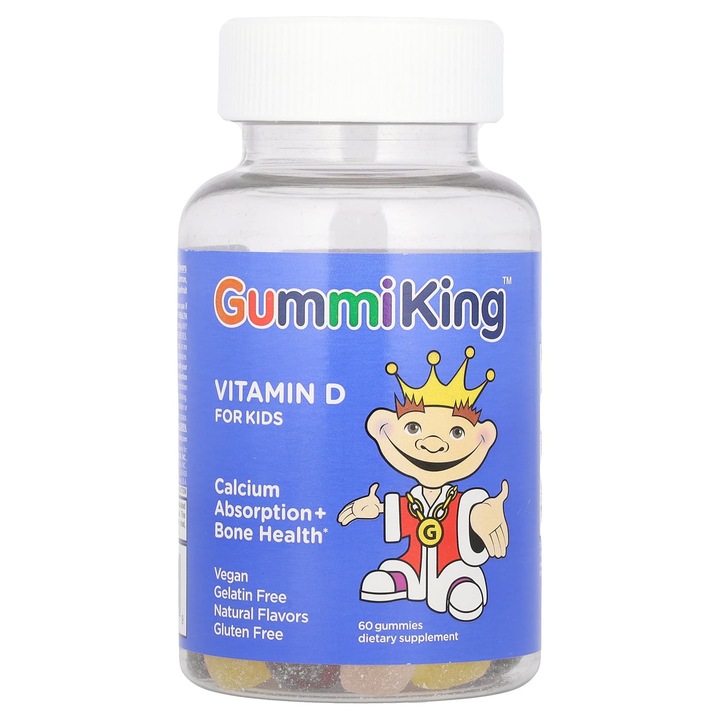 Vitamina D pentru copii, GummiKing, 60 de jeleuri, aroma fructata, multicolore, 15 g