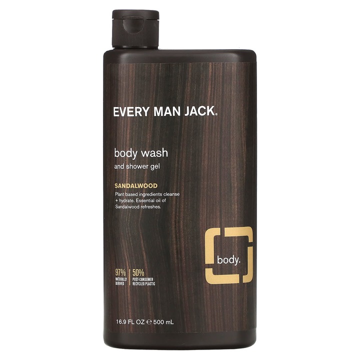 Every Man Jack tusfürdő, szantálfa, 500 ml, 97%-ban természetes összetevőkből, vegán