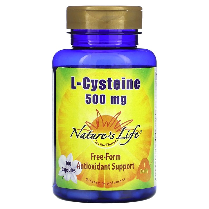 Supliment alimentar, L-Cisteina, 500 mg, 100 capsule, Nature's Life, suport antioxidant