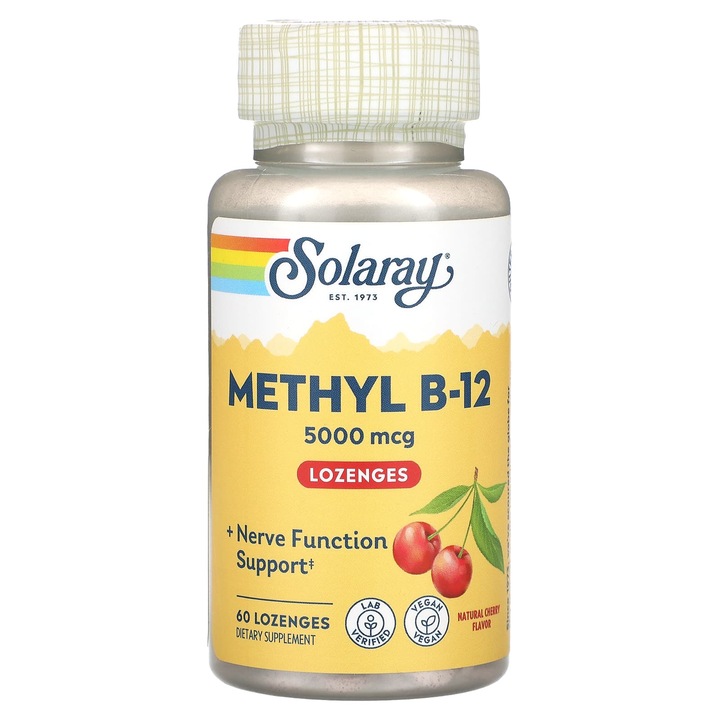 Solaray, Metil B-12, cires natural, 5000 mcg, 60 pastile de supt