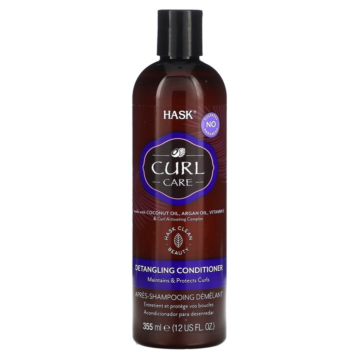 Balsam de par Hask Beauty, Curl Care, 355 ml, fara sulfati si parabeni, cu ulei de cocos si ulei de argan