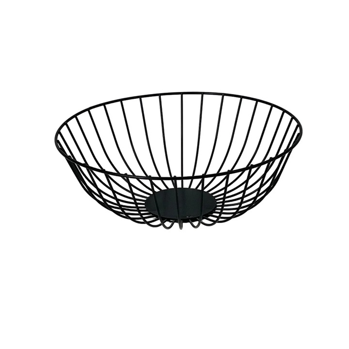 Cos fructe, Sarma metalica, Design aerisit pentru prospetime, Bucatarie/Decor, Ø 25.5 cm, Negru