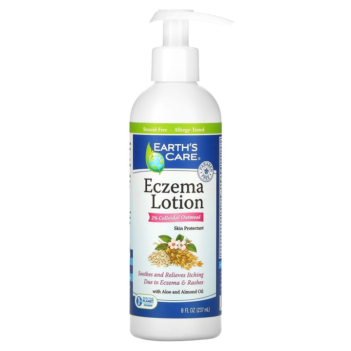 Earth's Care Ekcéma Lotion, Kolloid Zabpehely, 237 ml, Szteroidmentes, Aloe Verával és Mandulaolajjal
