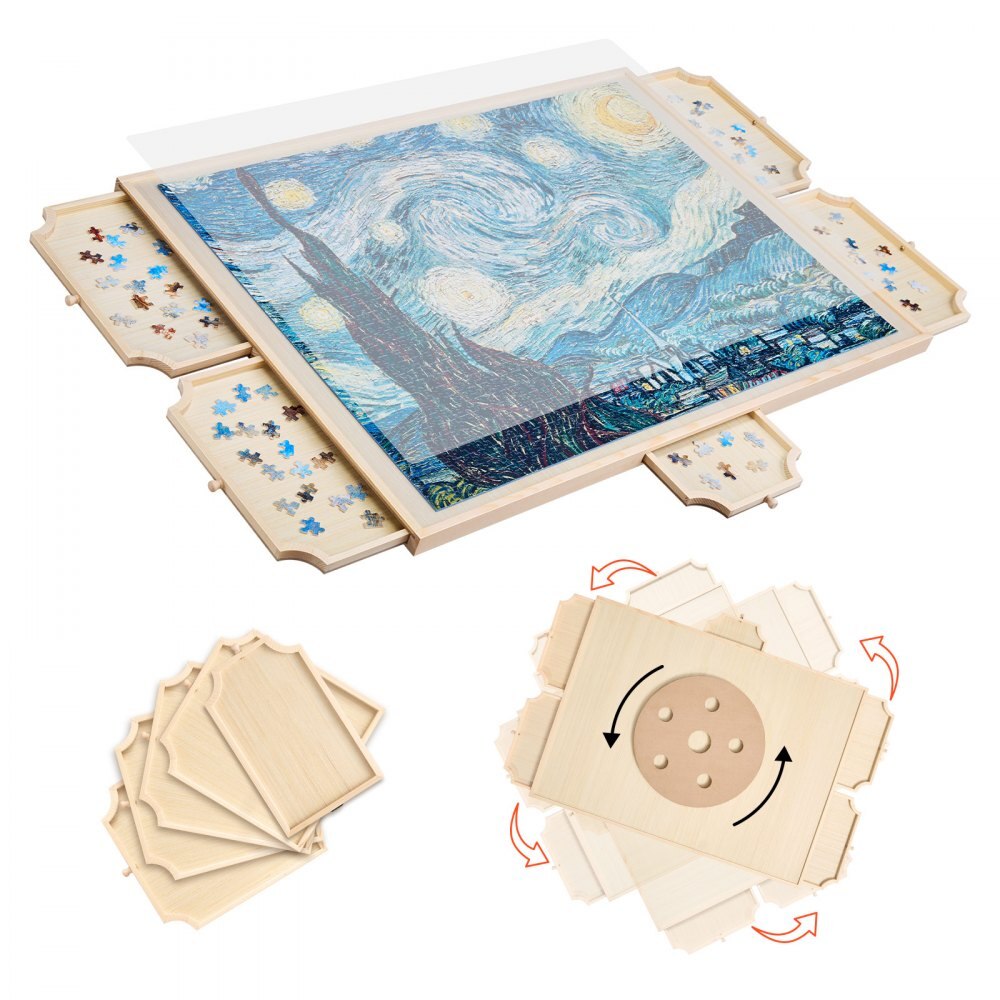 Masa pentru Puzzle Portabilă din Lemn, 1500 Piese, 5 Sertare