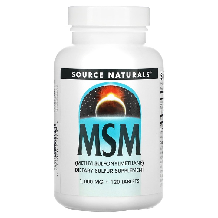 Supliment alimentar, Source Naturals, MSM, 1000 mg, 120 tablete, cu vitamina C si molibden