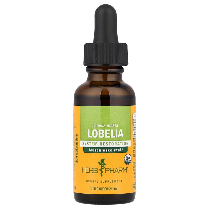 Supliment alimentar Herb Pharm, Lobelia, 415 mg, 30 ml, lichid, organic, fara gluten
