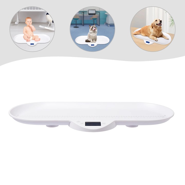 Cantar pentru bebelusi/animale de companie, masurare precisa, design prietenos, alb, 25.6x12.6in