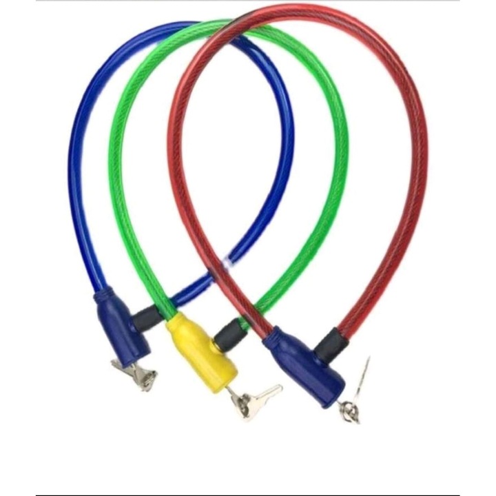 Antifurt bicicleta cu cheie, cablu-de-otel, diverse culori, 5mm-60cm lungime