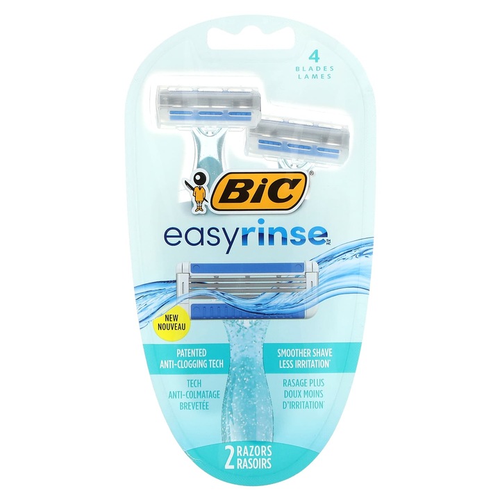 BIC EasyRinse, set 2 aparate de ras pentru femei, 4 lame, albastru, cu aloe si vitamina E