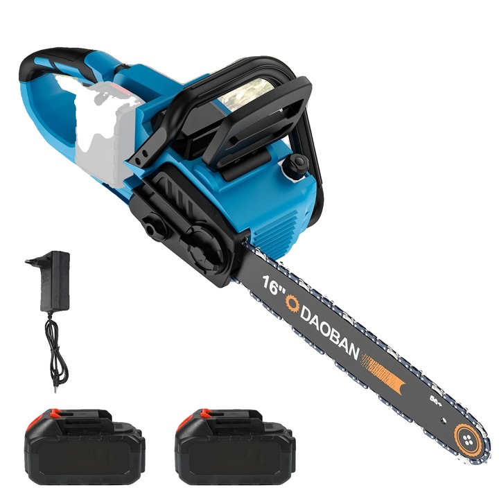 Elektromos láncfűrész, 16 hüvelykes, 2 db akkumulátor, könnyű kialakítás, nagy vágási teljesítmény
