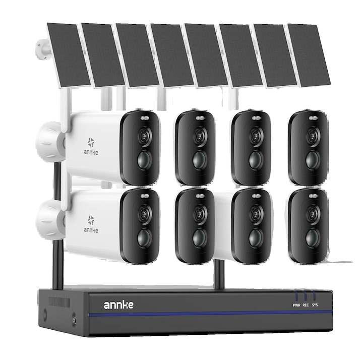 Set Sistem De Monitorizare Wireless Cu 4 Camere Si Recorder, Easycam, Nvr4Ch/4-5T3Ir, 94x94x69 mm, Calitate Inalta A Imaginii 5 Mpx, Tehnologie Plug&Play, Compresie Video H.265+, Vizibilitate Nocturna Pana La 20 Metri, Alb/Negru